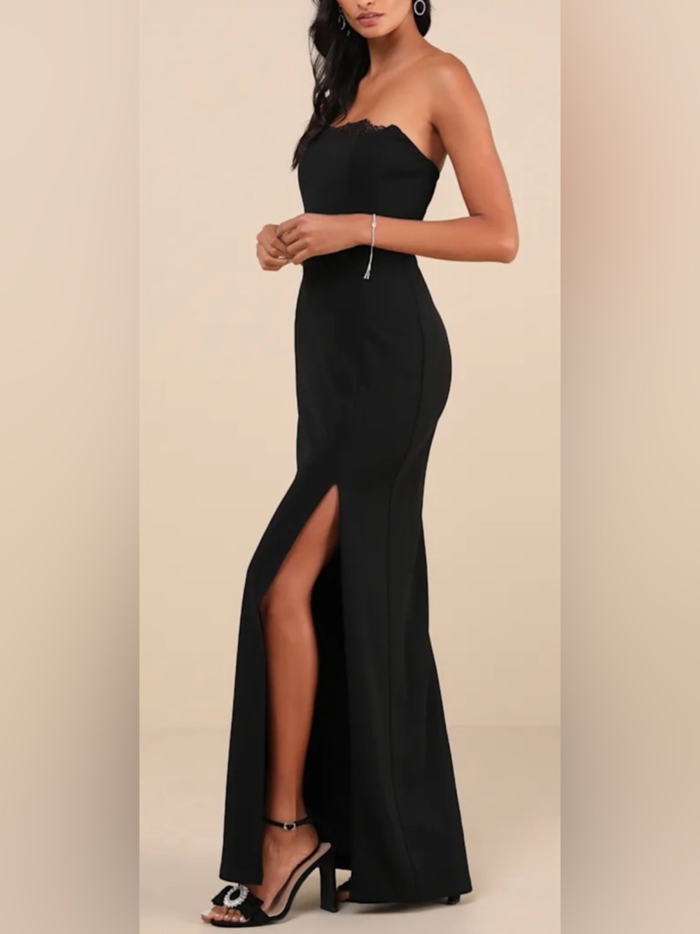 Lulu's Memorably Iconic Black Strapless Lace Bustier Maxi Dress - Picture 2 of 7